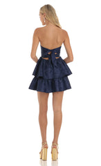 Jacquard Corset Mini Dress in Navy