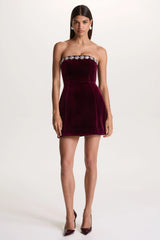 Naia | Port Velvet Embellished Bandeau Mini Dress