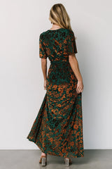 Uma Velvet Maxi Dress | Bronze + Jade