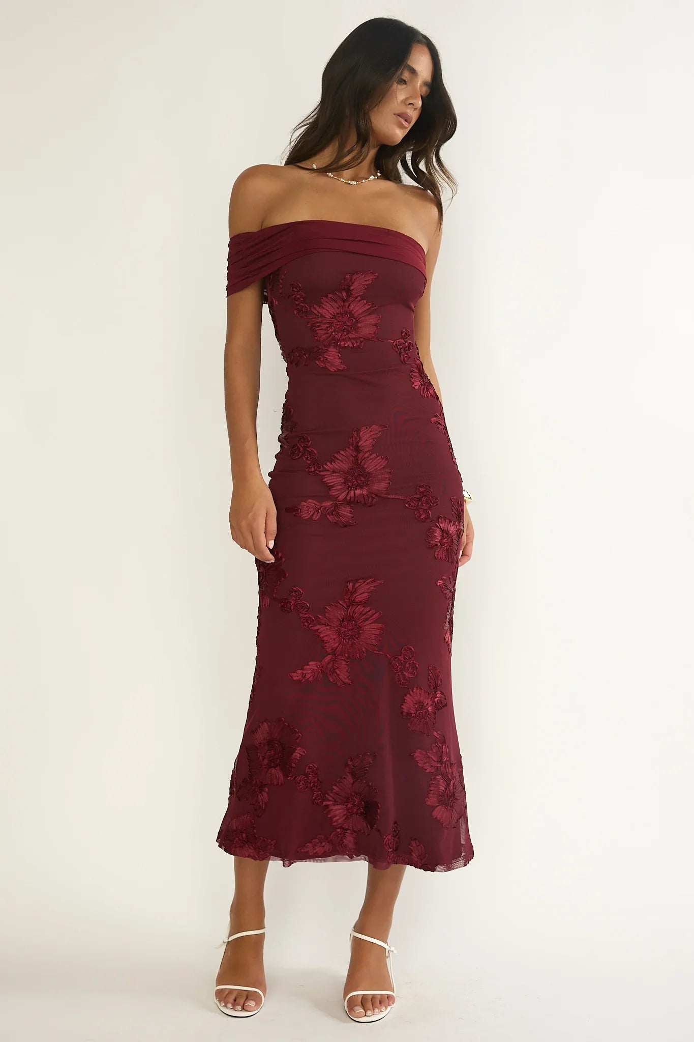 Gala One-Shoulder Maxi Dress Embellished Wine