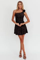 Midnight Aura One Shoulder Mini Dress Black