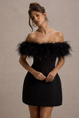Palace | Black Bardot Mini Dress With Feather Trim