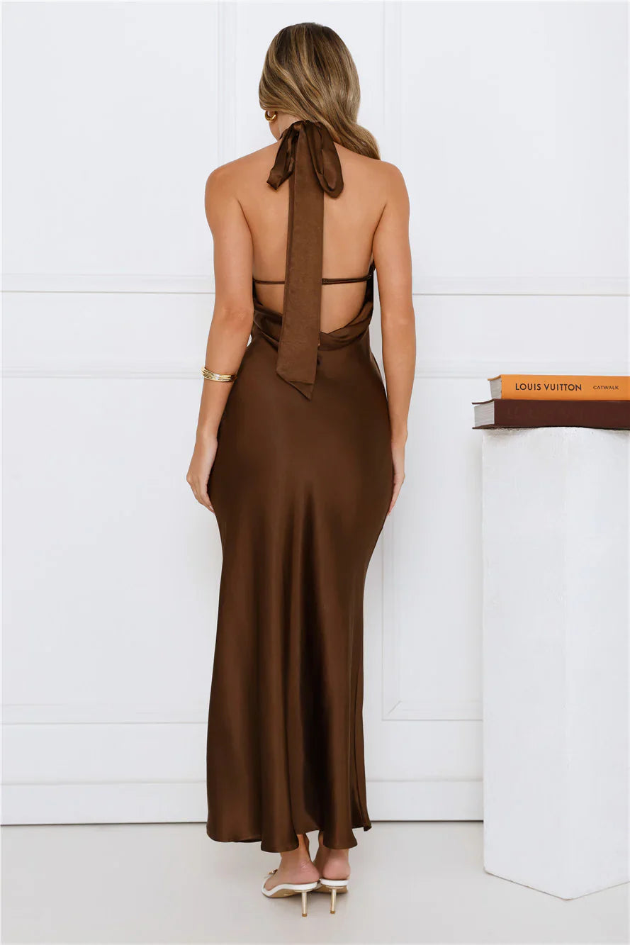 Majestic Girl Halter Satin Maxi Dress