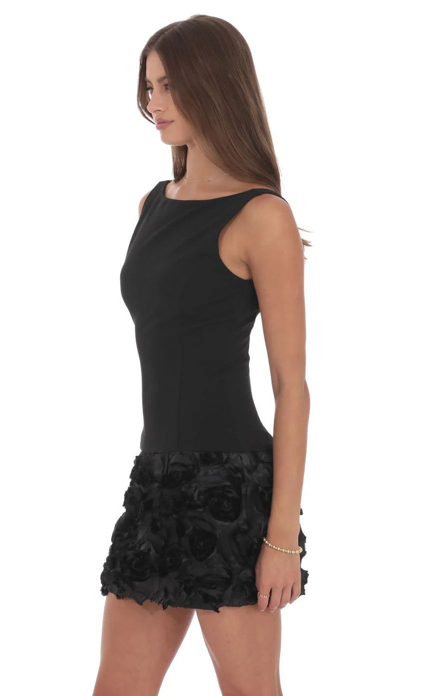 Rosette Bodycon Dress in Black