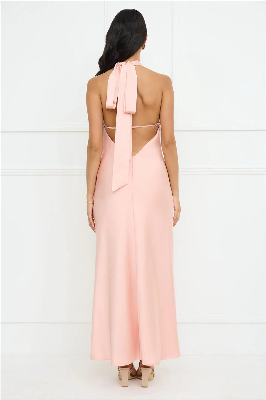 Delicate Dazzle Halter Satin Maxi Dress