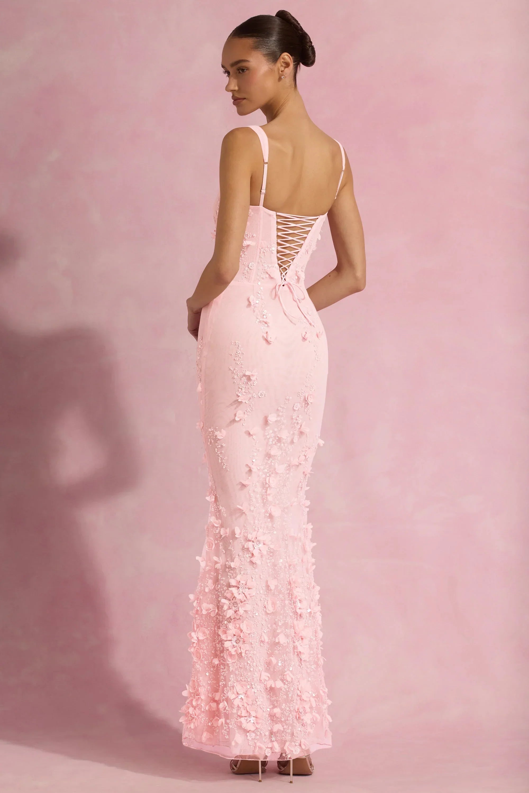 Embellished Fishtail Corset Gown in Pink