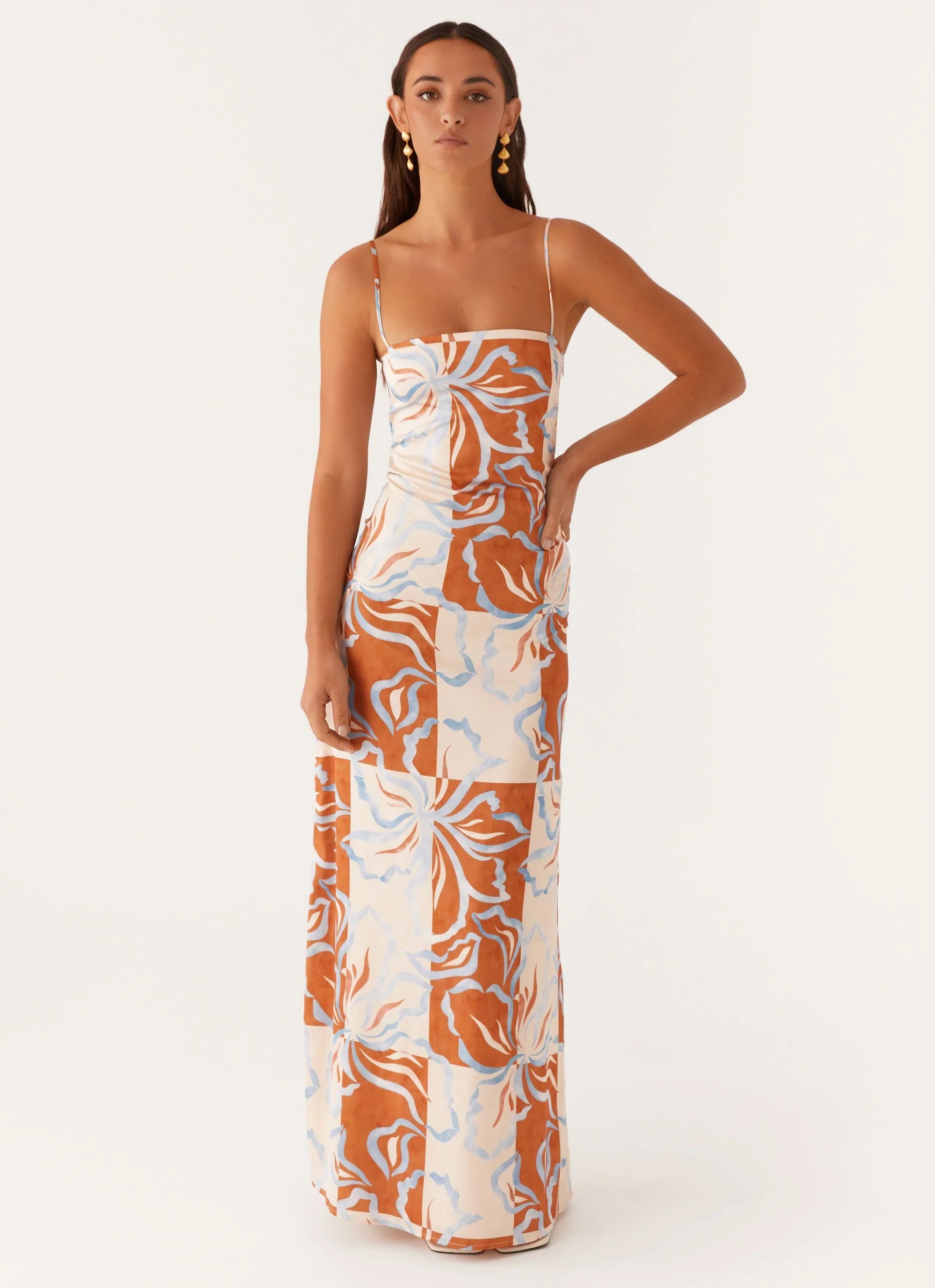 Exclusive - Aster Bloom Maxi Dress - Orange Blue Floral