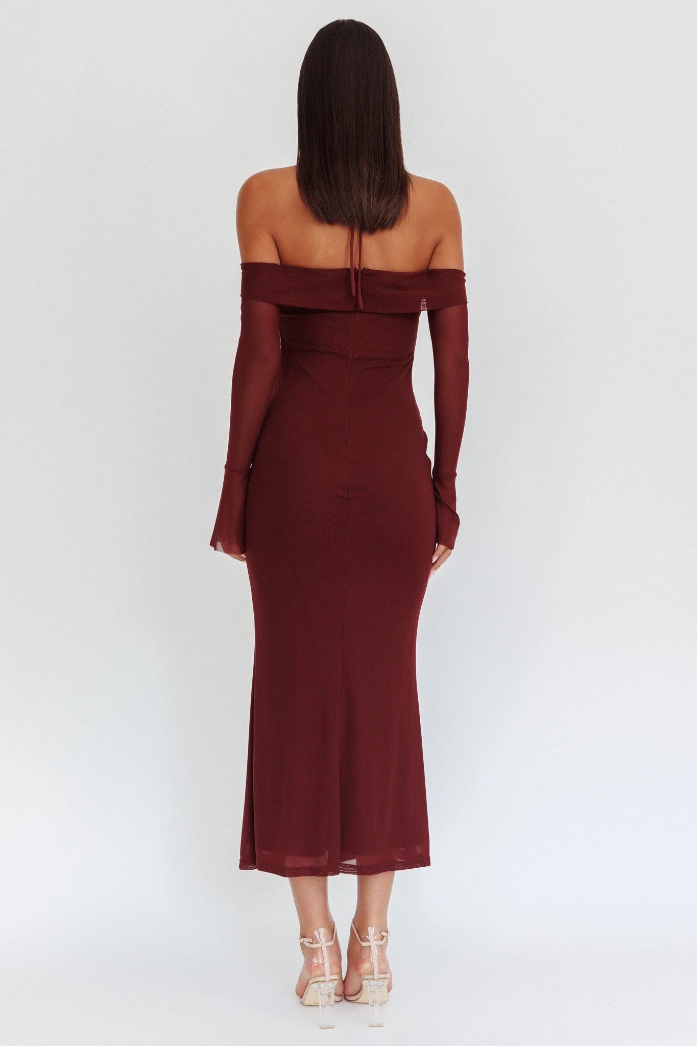 Numbers Game Off-Shoulder Halter Maxi Dress Chocolate