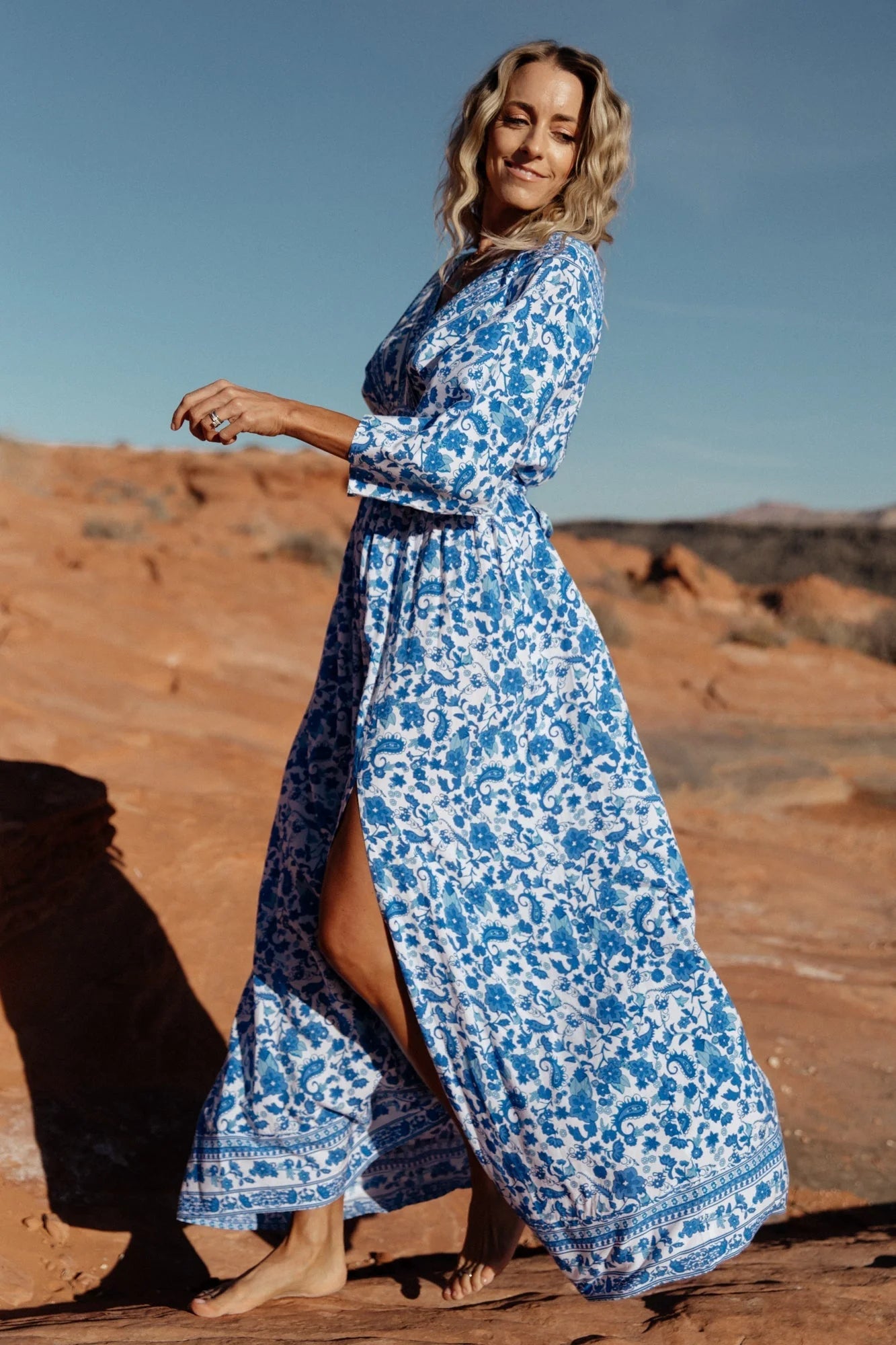 Watson Kimono Maxi Dress | Blue + White