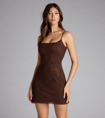 Bring The Romance Rhinestone Rose Mesh Mini Dress