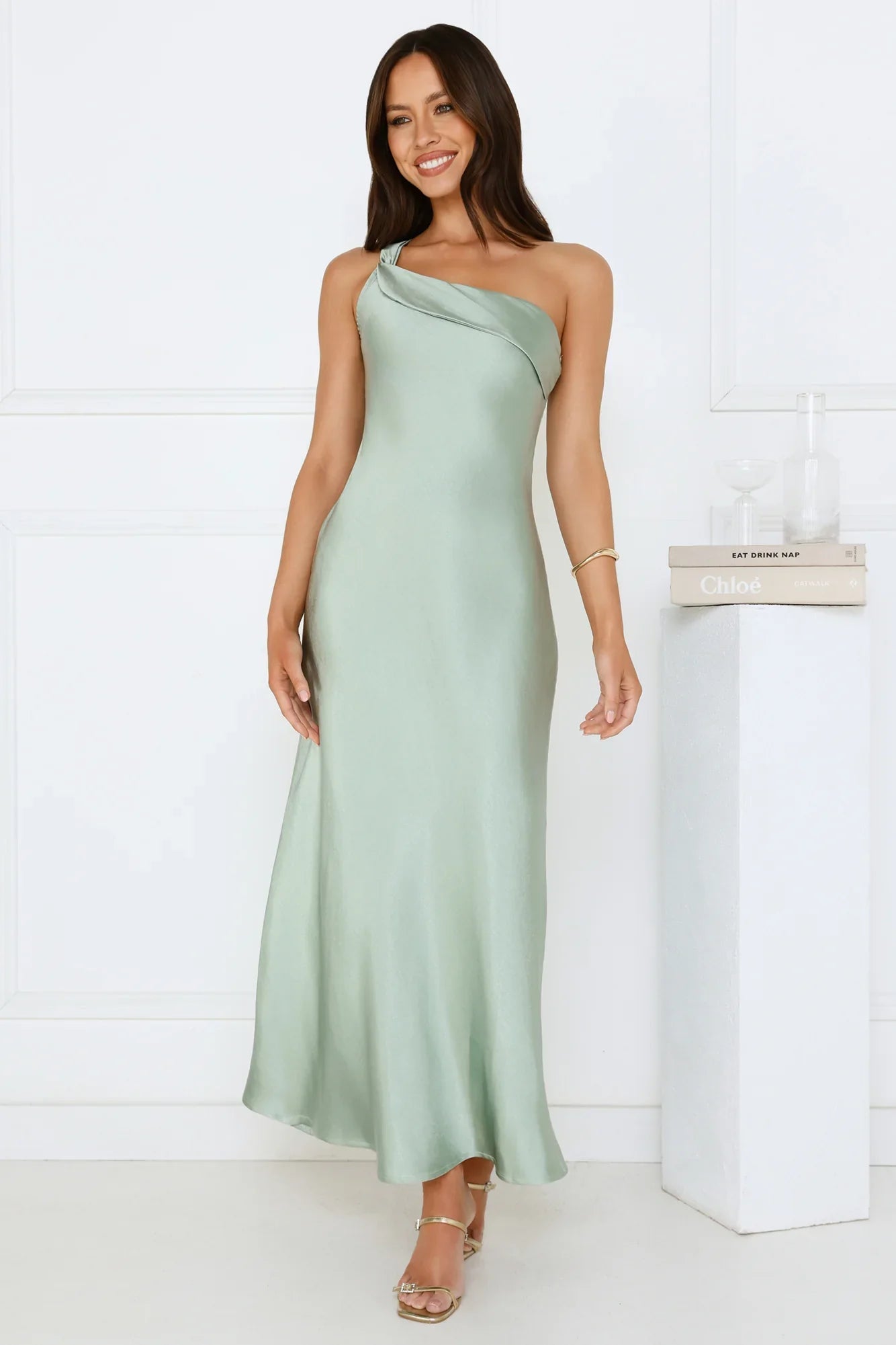 Romantic Tales Satin One Shoulder Maxi Dress
