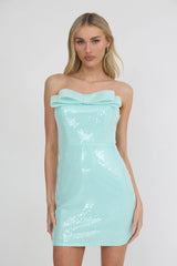 Mai Bow Bust Sequin Mini Dress Mint