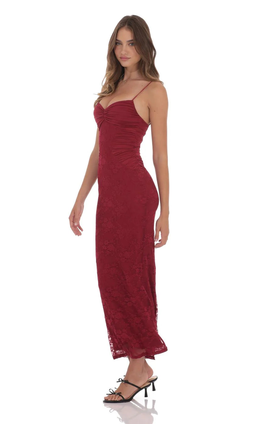 Lace Contour Maxi Dress in Red
