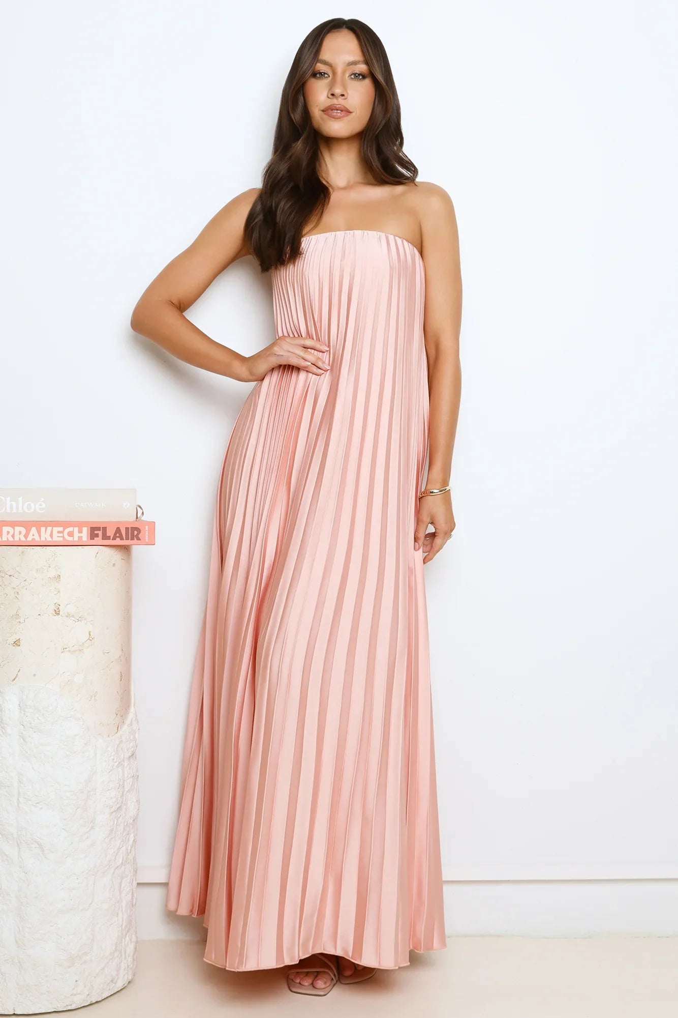 Moonlit Night Pleated Strapless Maxi Dress