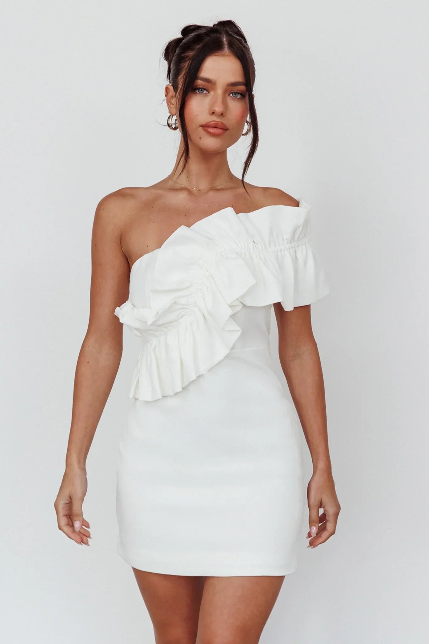 Grecca One-Shoulder Mini Dress Off White