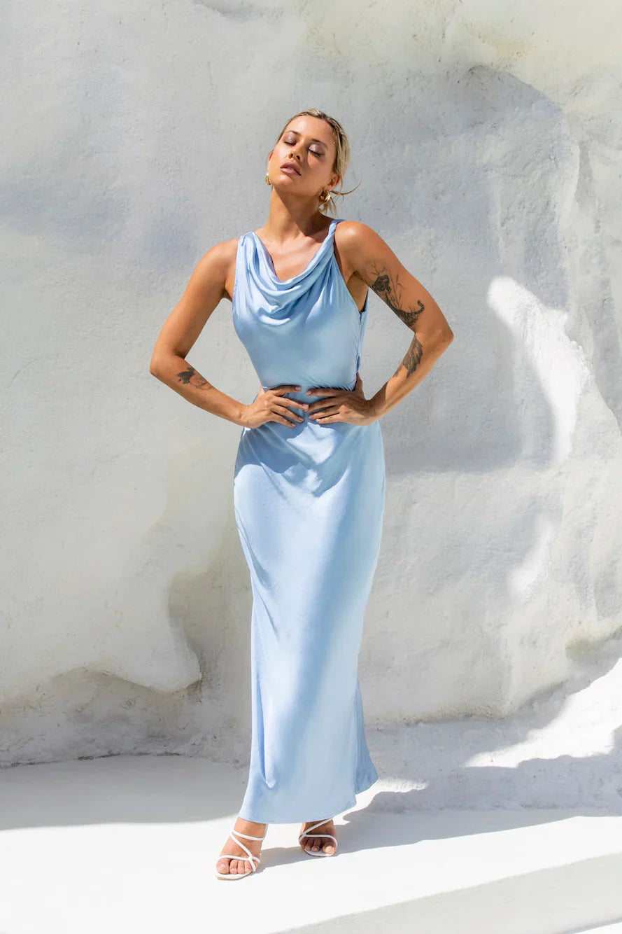 Moonlit Palms Satin Maxi Dress