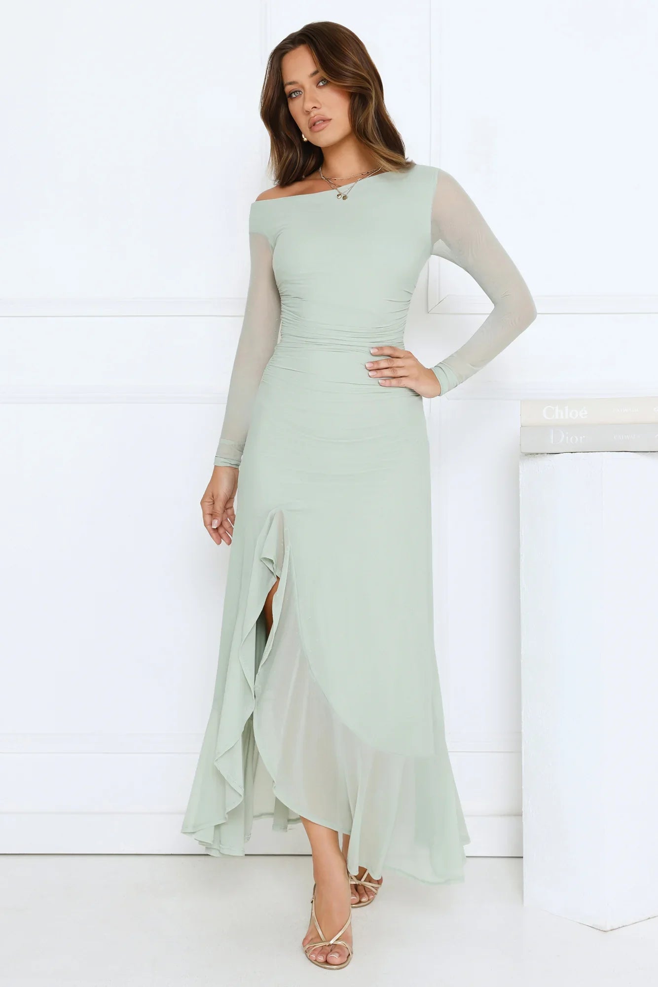 Darling At Dusk Long Sleeve Maxi Dress Sage