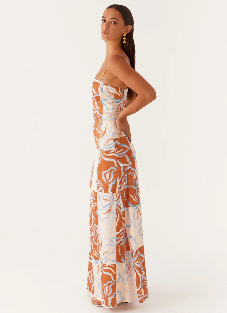 Exclusive - Aster Bloom Maxi Dress - Orange Blue Floral