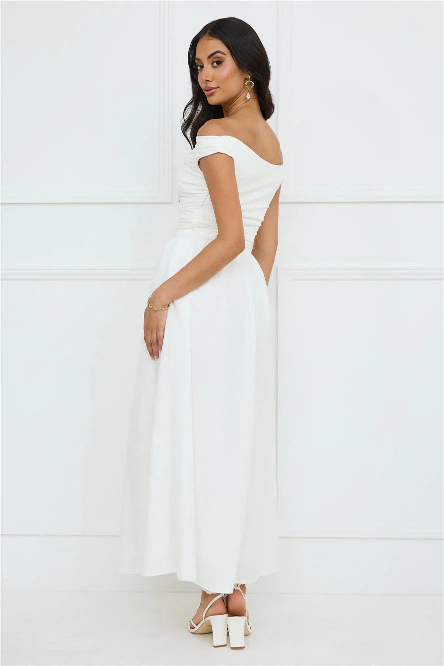 Camellia Charm Off Shoulder Maxi Dress