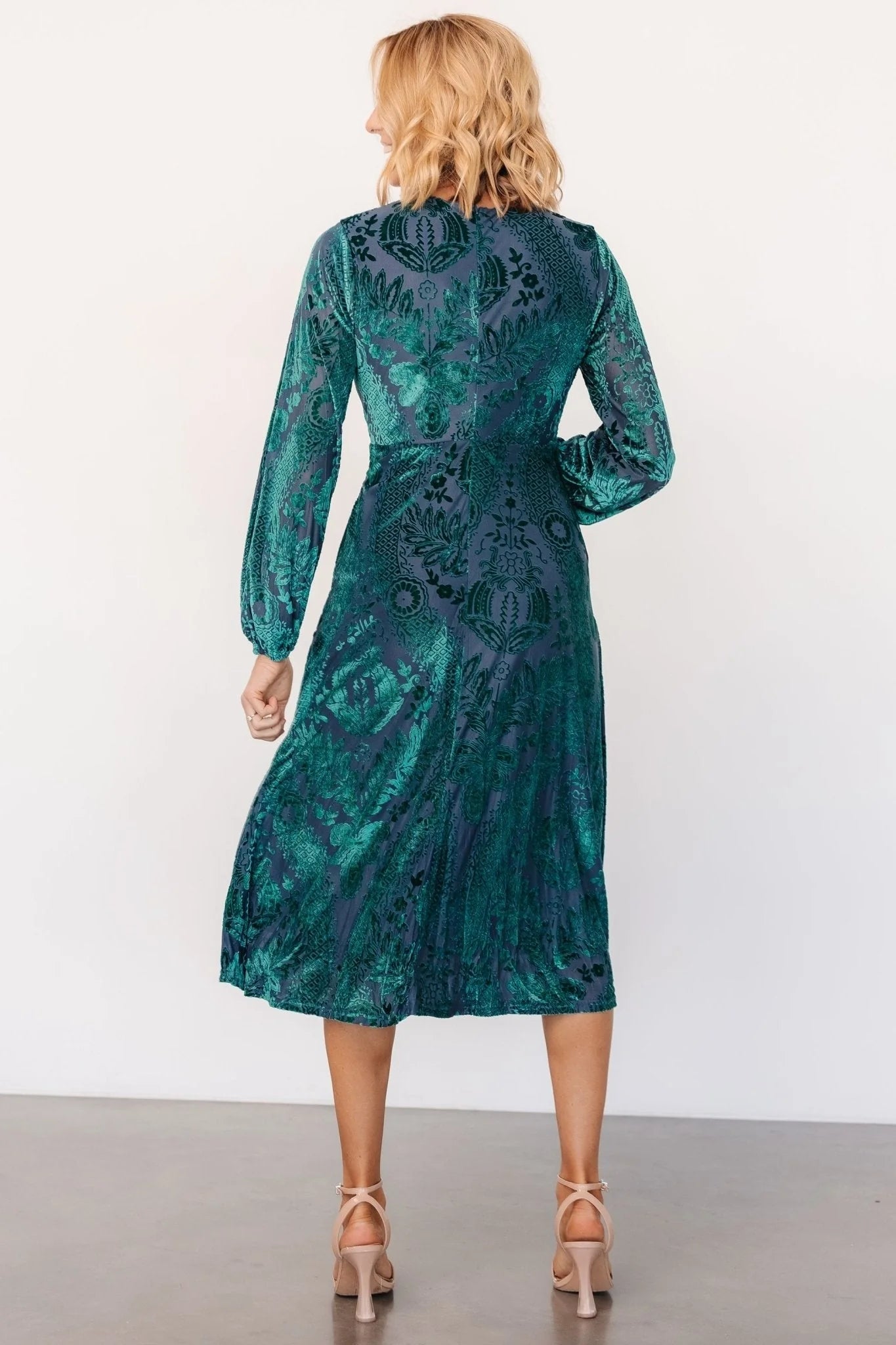 Lorielle Velvet Midi Dress | Emerald Print