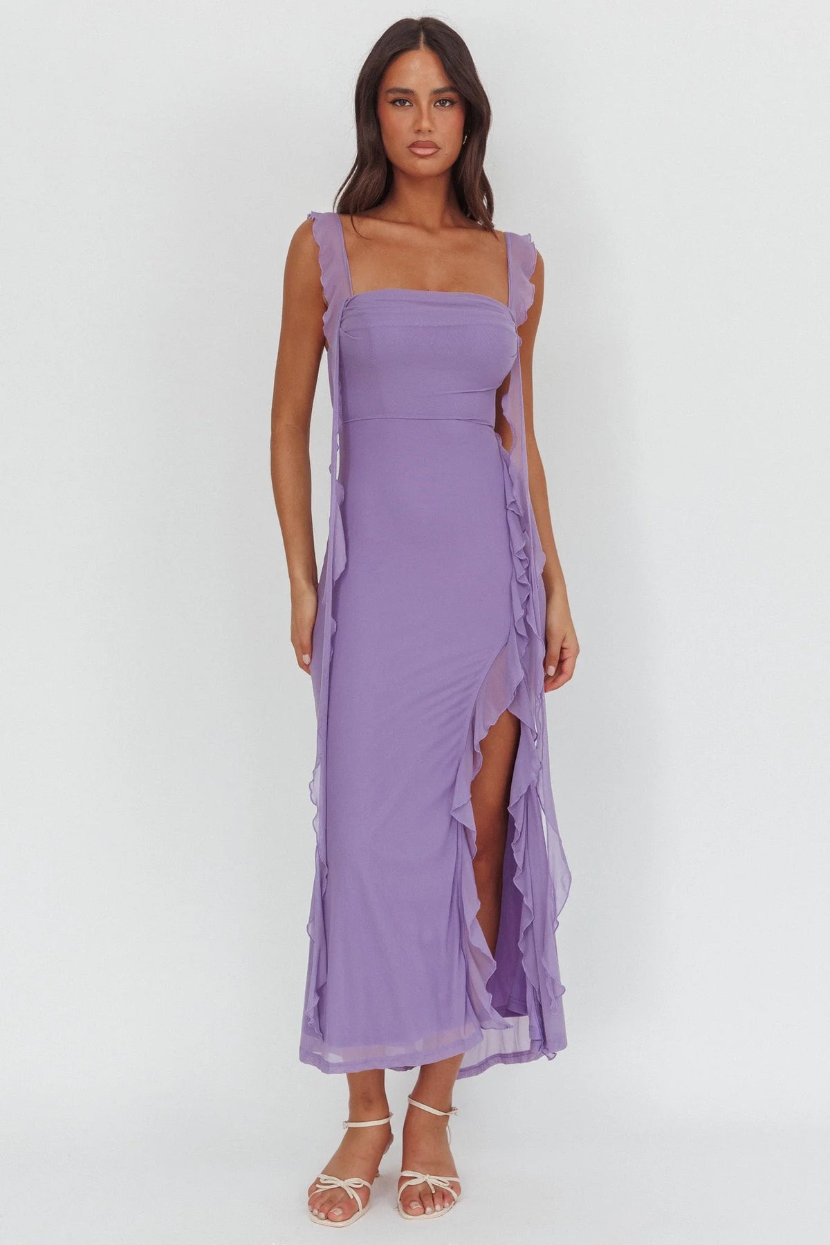 Blushing Ruffle Trim Maxi Dress Lilac